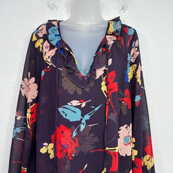 Cabi Shirt Womens Large Floral Ruffle Trim Long Sleeve Dark Romantic Career Work - Picture 3 of 7